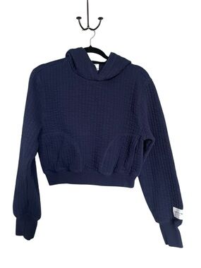 aerie Quilted Cropped Hoodie in Navy